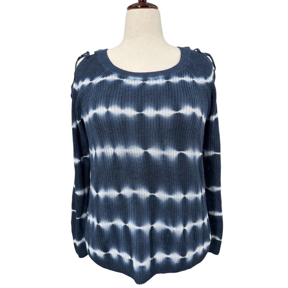Torrid Lace-up Sleeve Sweater Tie-Dye Knit Navy Blue & White Women's 0 / 12 NWT